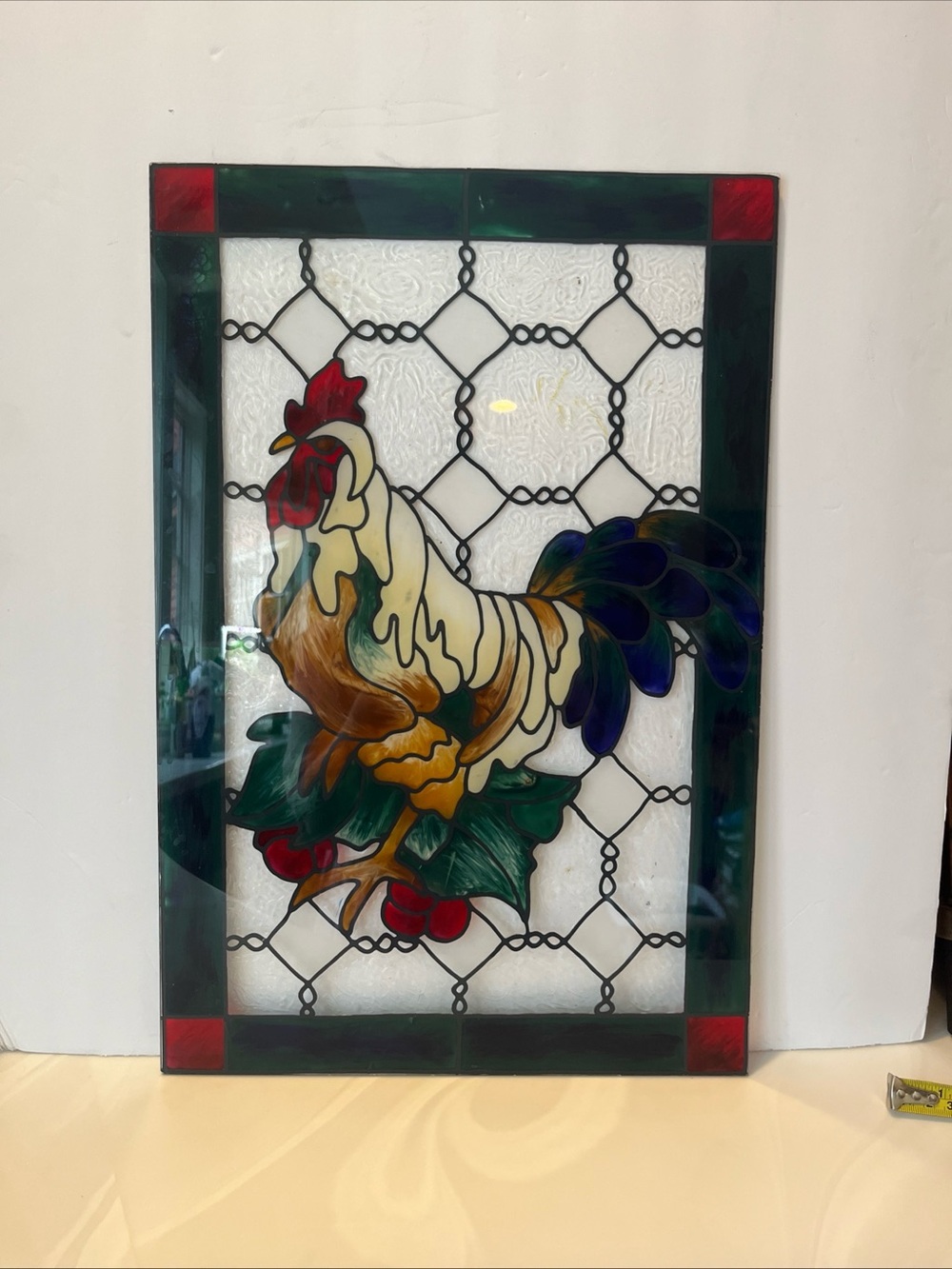 Colorful Stained Glass Rooster Panel - Multicolor Accent